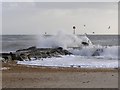 SZ1790 : Waves breaking on the long groyne, Hengistbury Head by Jim Champion