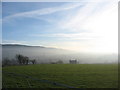 Houses at the top of Allt Pont-rhythallt viewed from Pen-y-gaer as the fog begins to move in from the sea