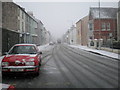 Tywyn High St during the blizzard.