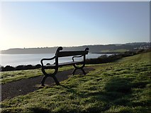 SX8958 : Metal bench, looking out to sea below Sugar Loaf by Tom Jolliffe