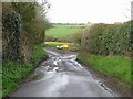 View down lane and across farmland near Broad Oak