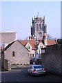 Distant view of Parish Church of St Peter and St Paul, Shepton Mallet