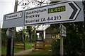 Telephone box, telephone exchange and street sign, Little Tingewick