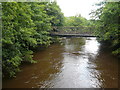 Footbridge crossing a flooded River Derwent