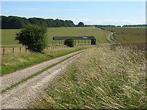 SU1140 : Byway and barn, Normanton Down by Andrew Smith