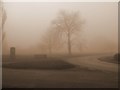 Gateforth village green, foggy, winter morning.