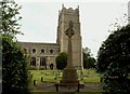 TL9162 : The War Memorial and St. Mary's church at Rougham by Robert Edwards