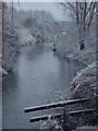 The River Witham in the snow, looking towards Sids Weir