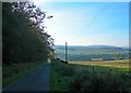 NO8489 : Back road, field and woodland near Raedykes by C Michael Hogan