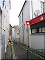 View from Y Maes to Greengate Street along the alleyway