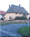TL9758 : Thatched cottage at lane junction, Poystreet Green by Andrew Hill