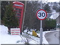 Milltown of Edinville phone box & free range children sign