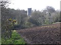 SN0106 : Church tower from nearby public footpath by Hywel Williams
