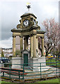 Memorial fountain and clock at Drumlanrig Square