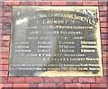 Plaque on wall of Leeds Industrial Co-operative Society Ltd Laundry - Gelderd Road