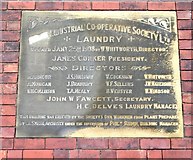 SE2832 : Plaque on wall of Leeds Industrial Co-operative Society Ltd Laundry - Gelderd Road by Betty Longbottom