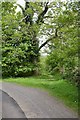 Footpath to Otterbourne Hill leaves private road in Cranbury Park