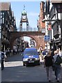 View up Eastgate street from outside W H Smith