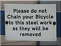 TQ3282 : (Sadly) illiterate anti-cyclist notice by Mike Quinn