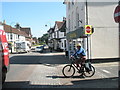 Cyclist waits gap in Petersfield town centre