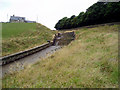 Looking up the Cowm Reservoir bywash