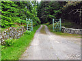 Gated entrance to a forest road