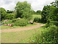 Route of footpath through farmyard