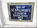 Blue plaque for St Mildred, Poultry