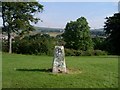 Heavily graffitied trig point