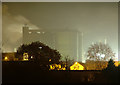 Bury St. Edmunds Sugar Factory storage silos at night