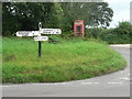 South Bowood: phone box and signpost