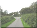 Junction of a back-road with the B 5110 near to the Cefni Reservoir Park