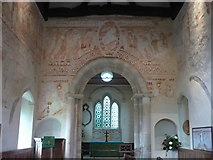 TQ2913 : Clayton church interior showing a section of the early medieval wall paintings by pam fray