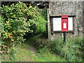 SY4293 : North Chideock: footpath by postbox by Chris Downer